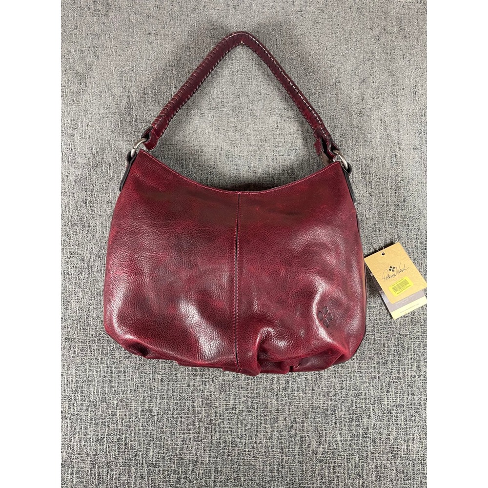 Patricia Nash Distressed Vintage Leather Hobo Bag Burgundy Red Whipstitch Handle